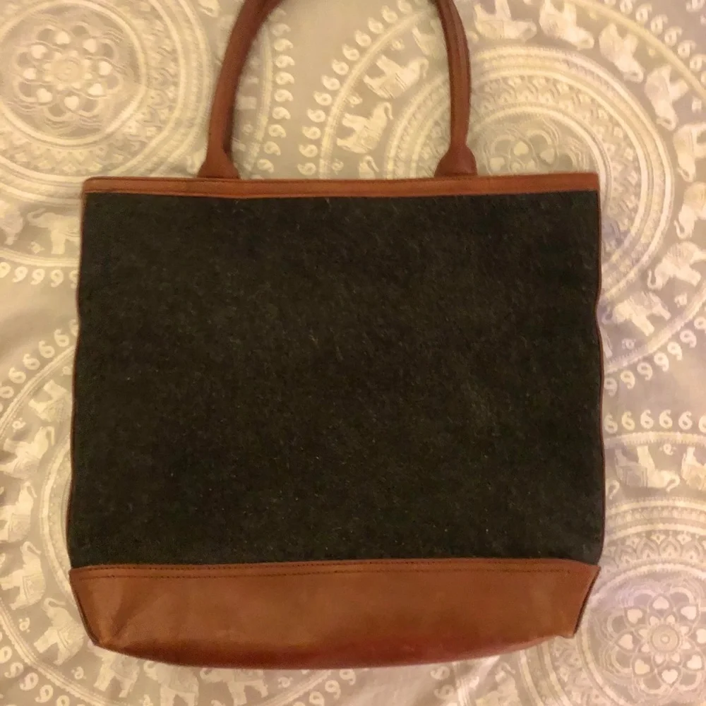 Tory Burch Brown Leather & Charcoal Felt Tote
